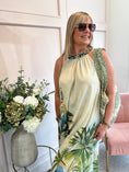 Load image into Gallery viewer, Parrot & Palm Halterneck Dress - Blues/Green
