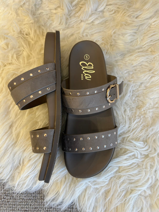 Julia Gold Stud & Buckle Sandal - Taupe