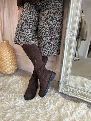 Knee High Pull On Boot - Brown