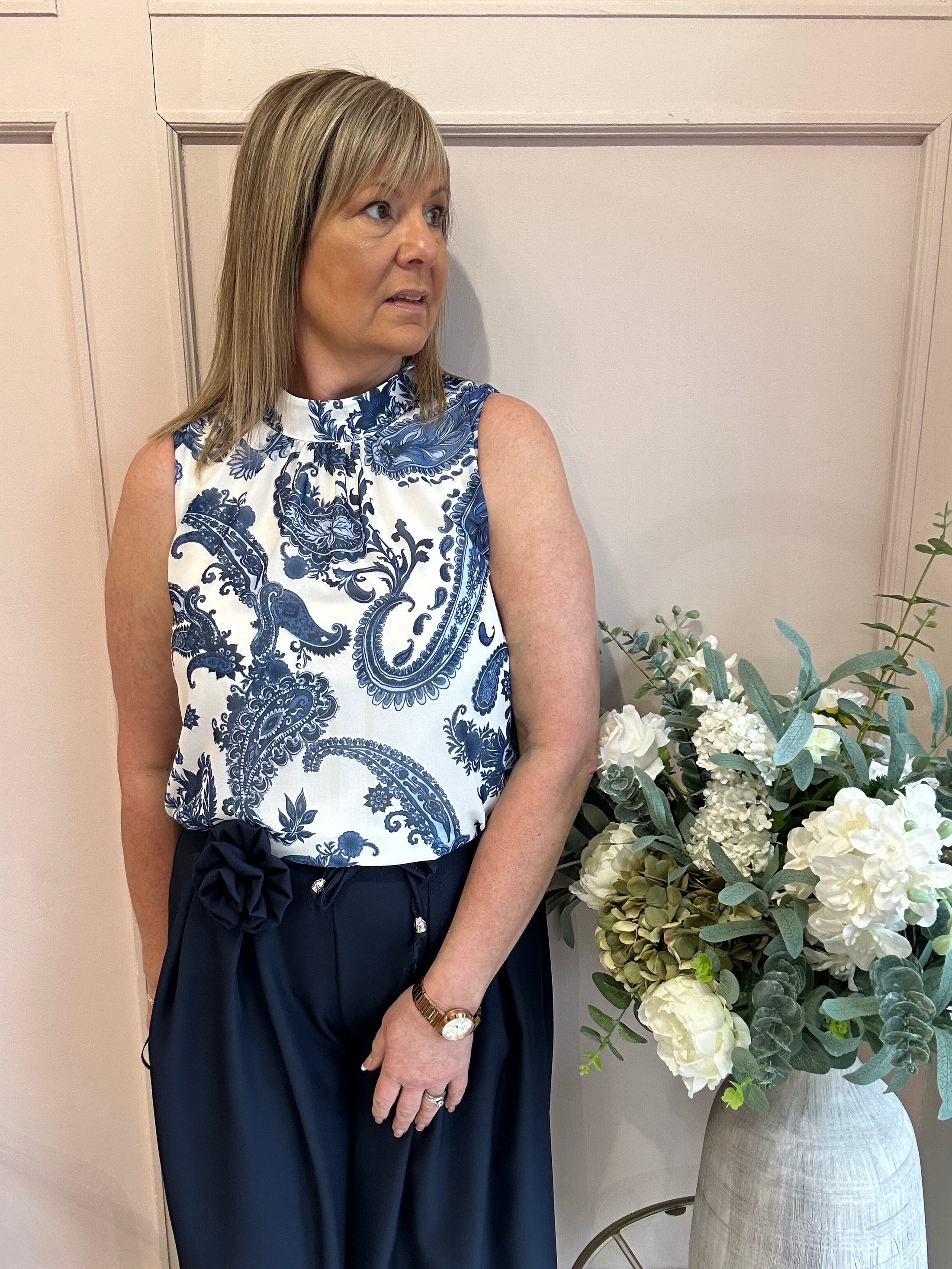 Paisley Sleeveless Top - Blues/White - Wardrobe By Simone