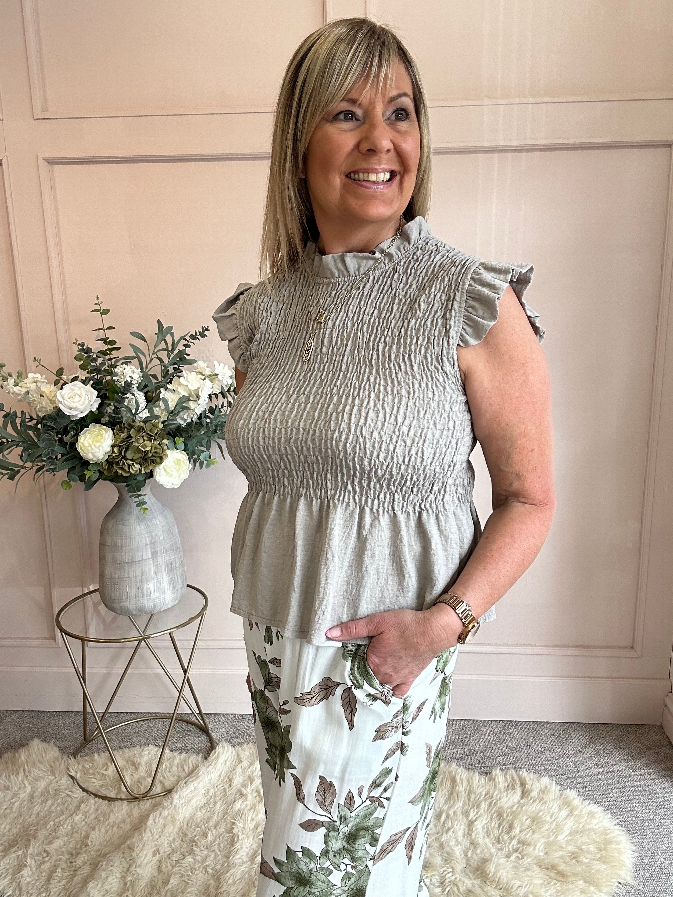Cute Peplum Top  - Taupe - Wardrobe By Simone