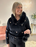 Load image into Gallery viewer, Gold Hearts & Fur Trim Hoody Jumper - Black
