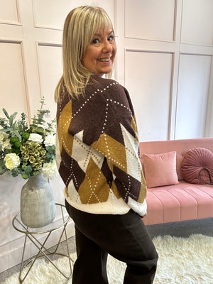 Harlequin Pattern Jumper - Brown/Camel