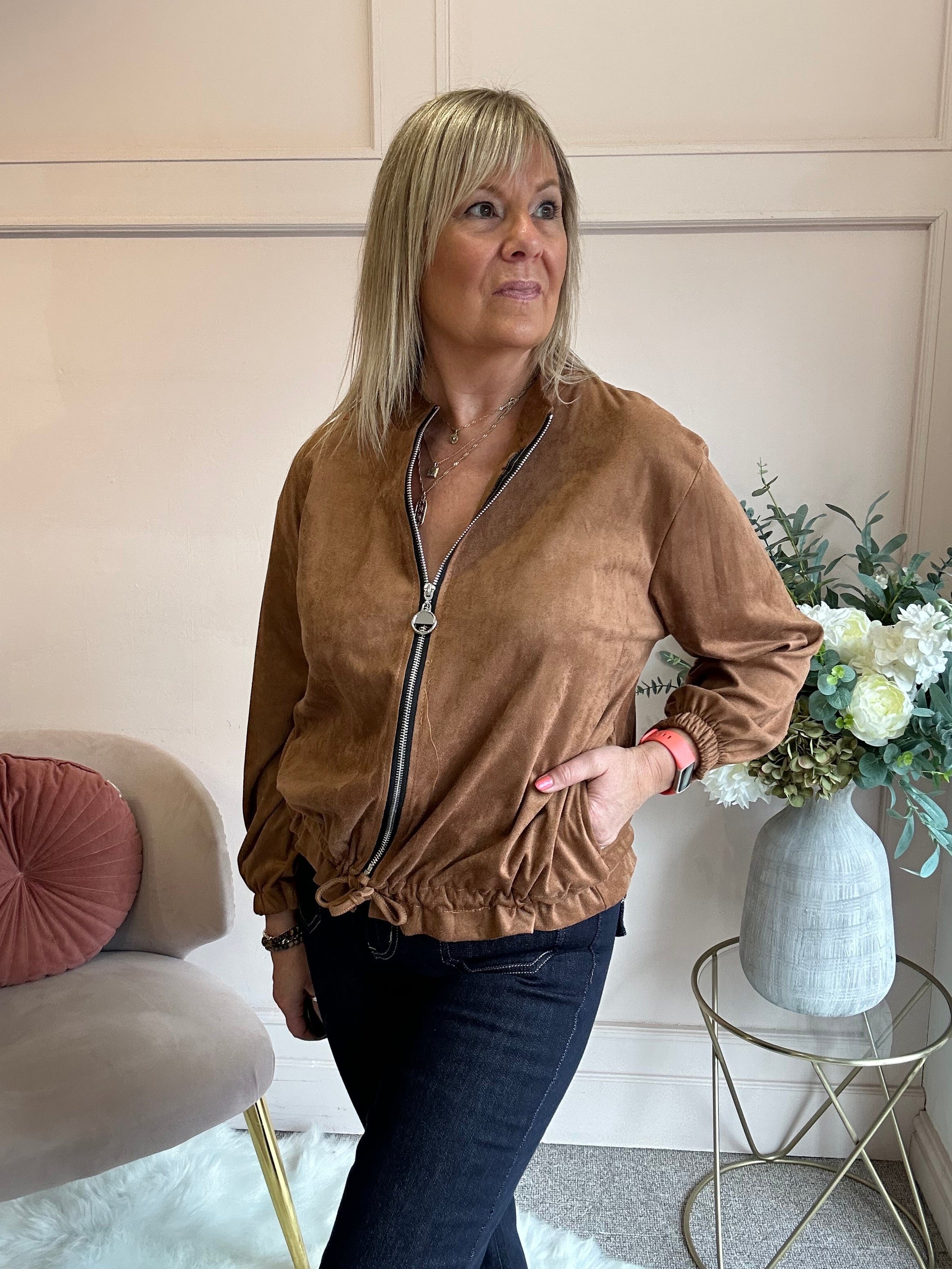 Suedette Zip Jacket - Golden Brown