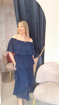 Load image into Gallery viewer, Off Shoulder Tiered Pleated Dress  - Navy - Wardrobe By Simone
