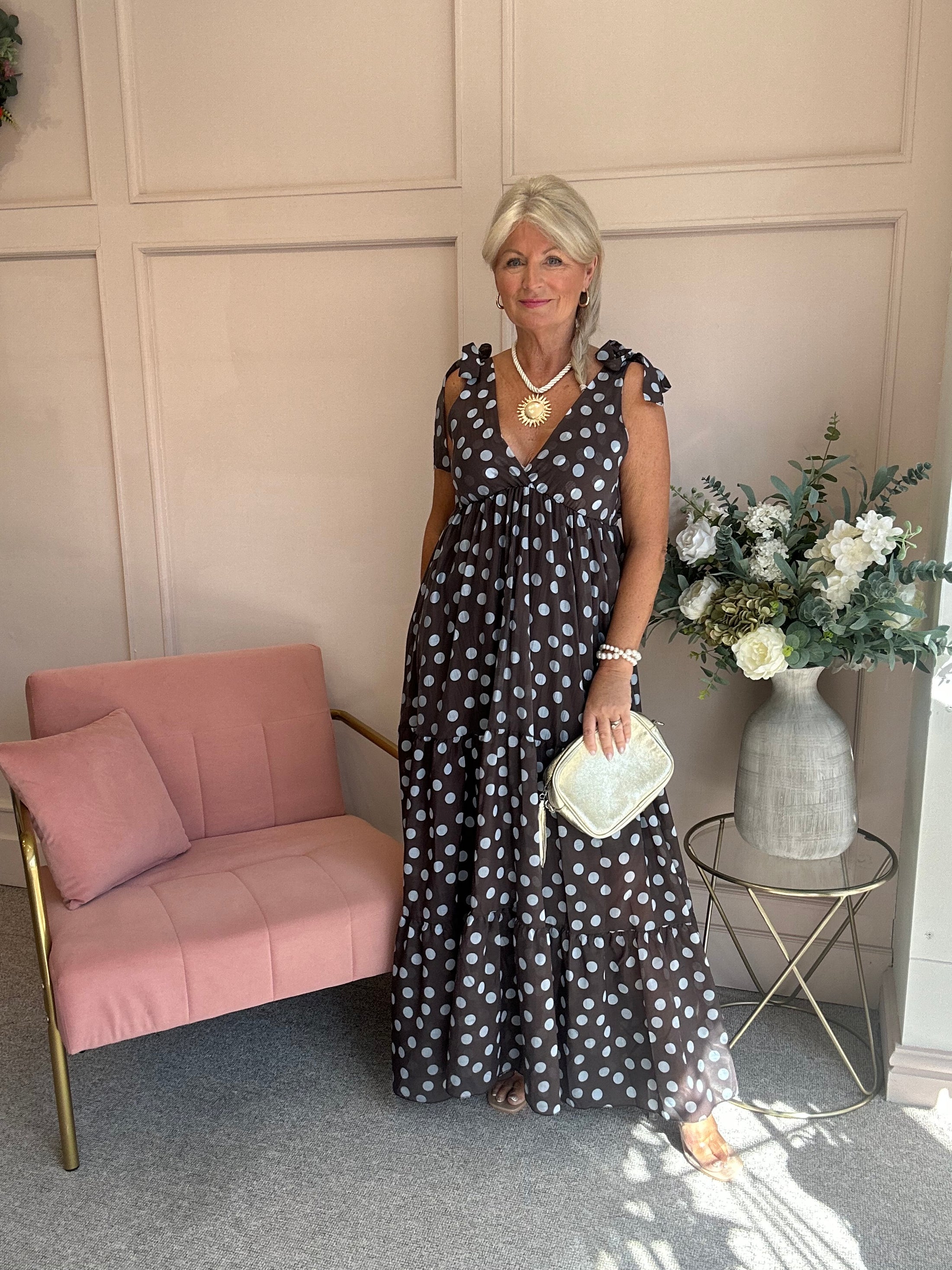Spotty Dotty Dress - Brown/Soft Blue - Wardrobe By Simone
