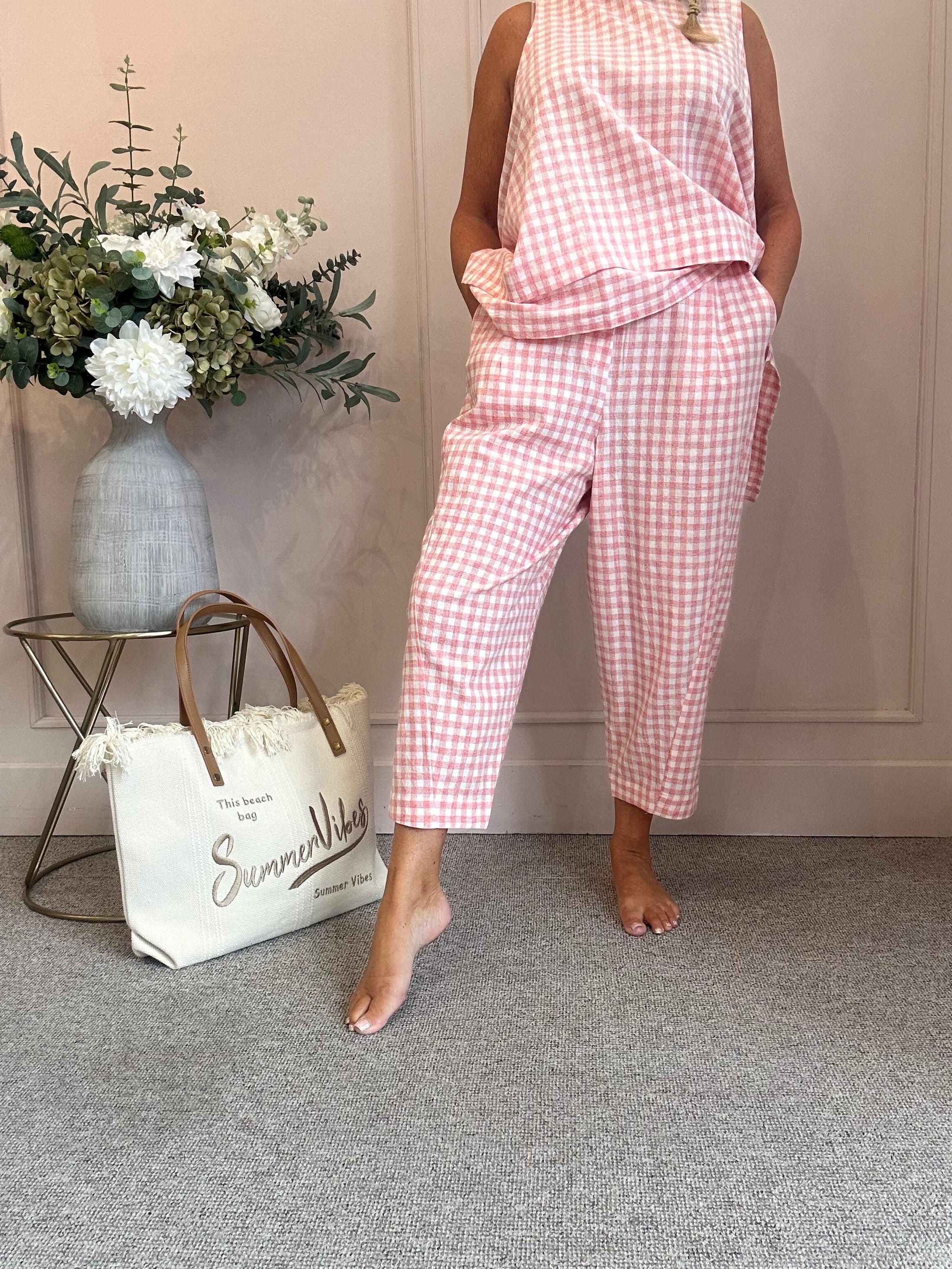 Gingham Pants - Pale Coral One Size
