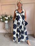 Load image into Gallery viewer, Bold Leaf Maxi Sundress - Navy/Cream - Wardrobe By Simone
