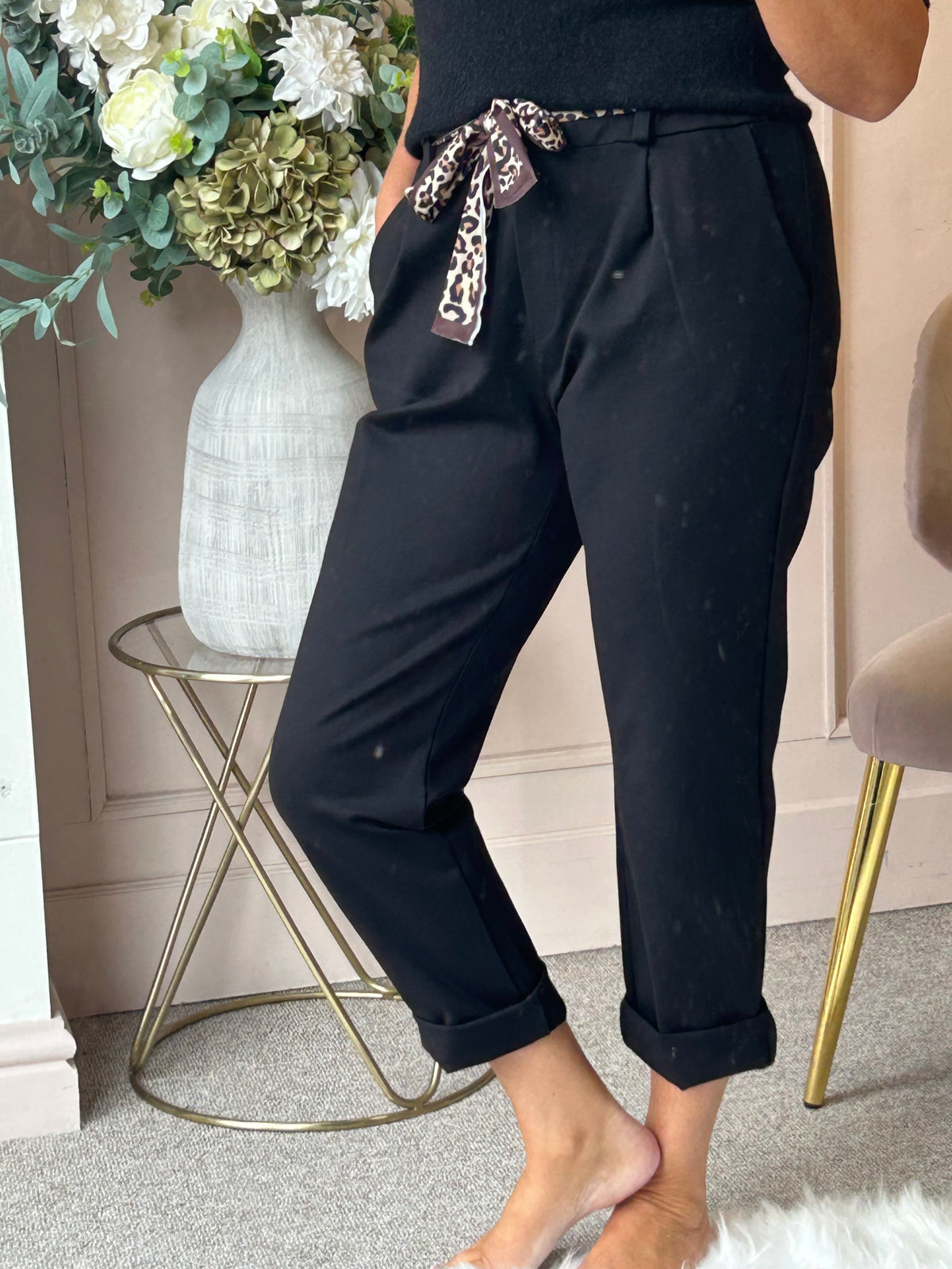 Leopard Tie Pant - Black