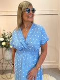 Load image into Gallery viewer, Polkadot V Neck Dress - Cornflower Blue/White One Size
