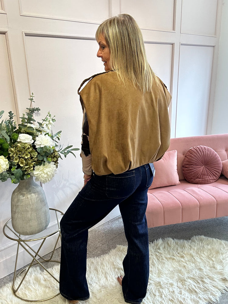 Suedette Sleeveless Jacket - Tan