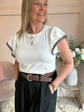 Load image into Gallery viewer, Black Gold Frill Edged T Shirt  - Soft Cream - Wardrobe By Simone
