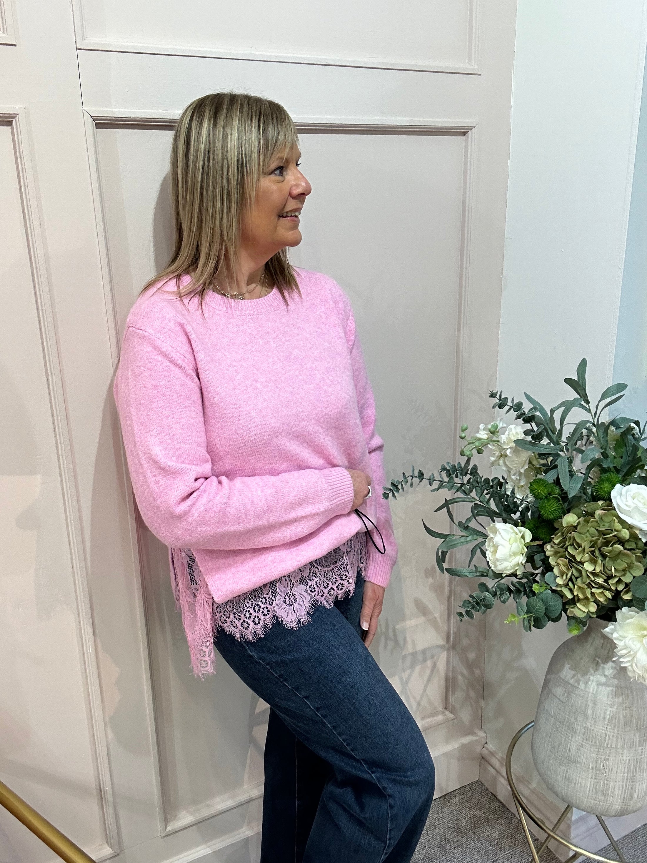 Lace Edge Jumper - Pink