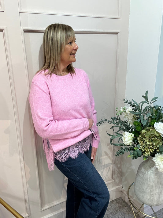 Lace Edge Jumper - Pink