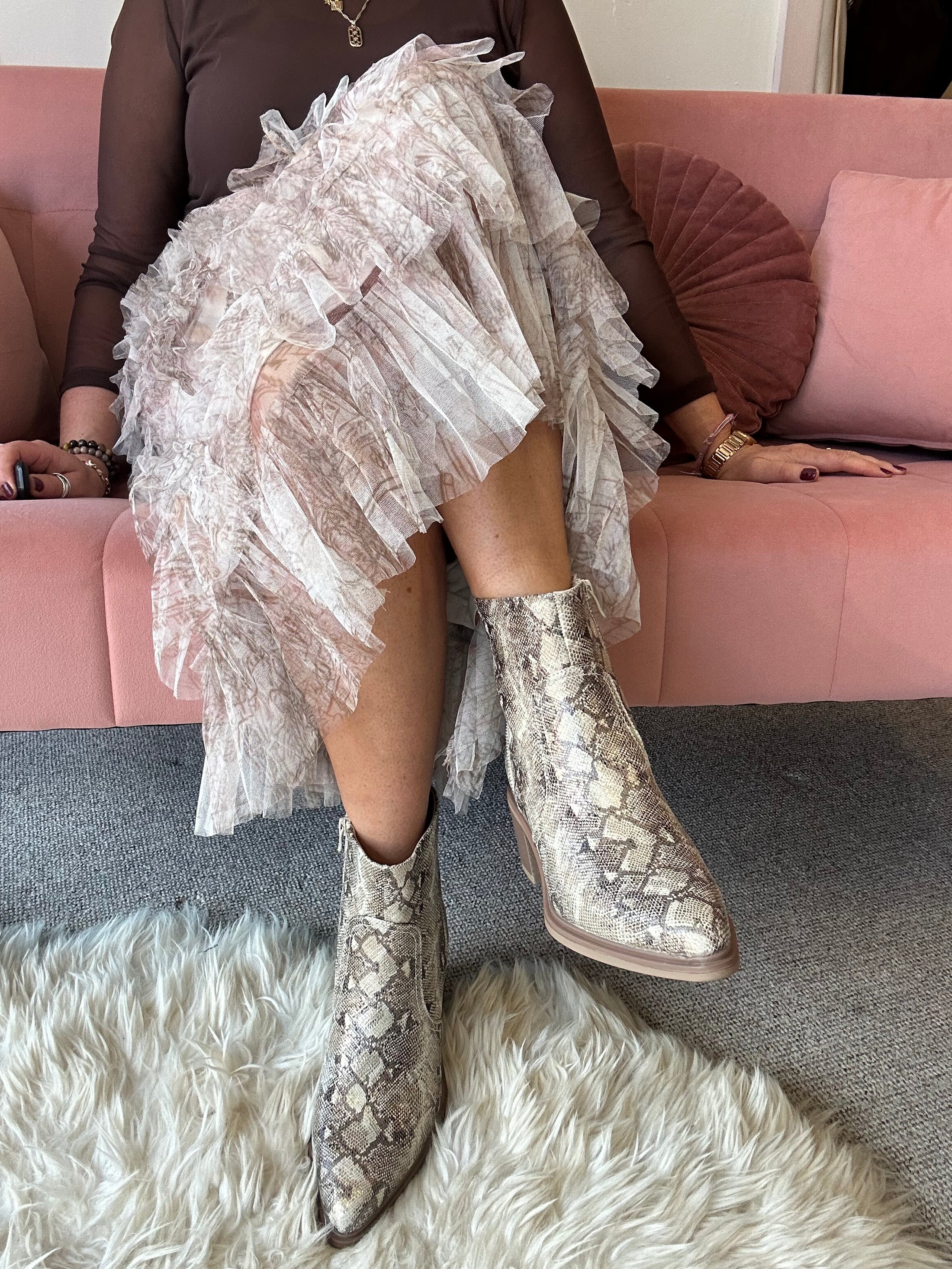 Snake Skin Ankle Boot = Gold