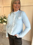 Load image into Gallery viewer, Lace Detail & Heart Cardigan - Soft Blue
