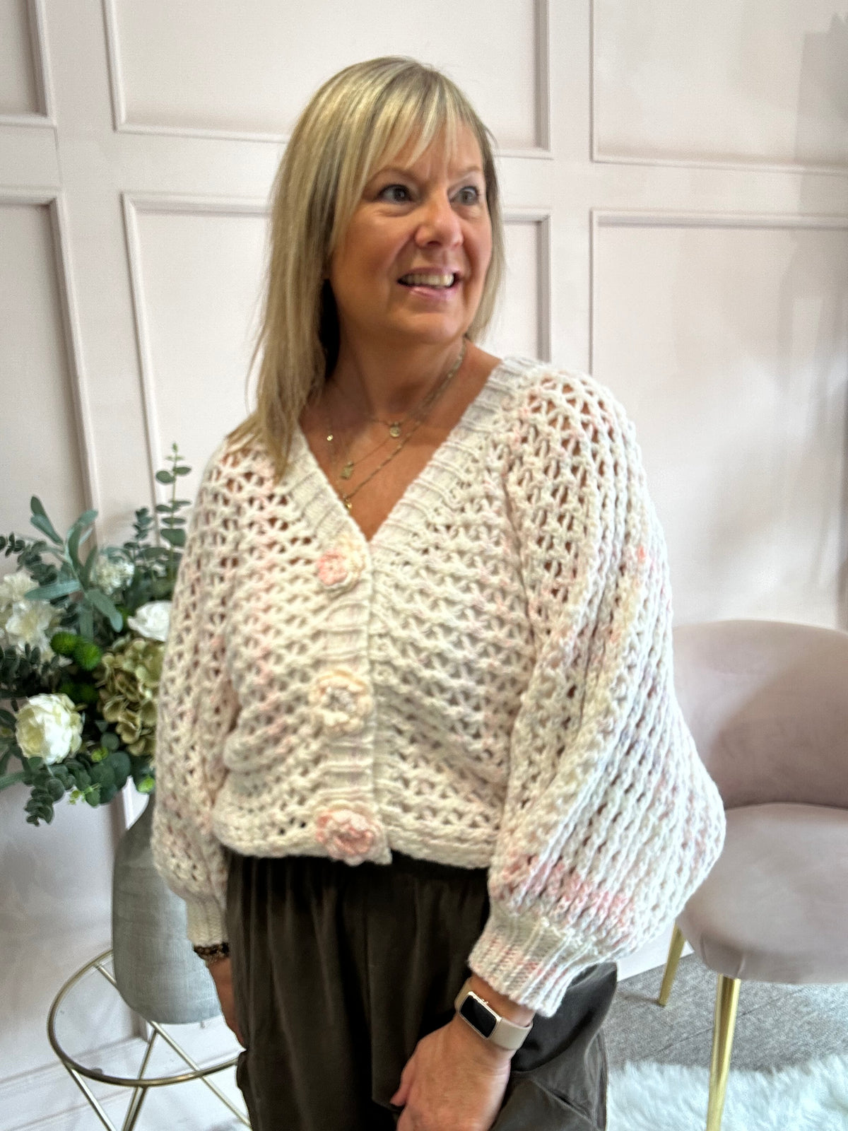 So Pretty Open Knit Cardigan - Pink/White