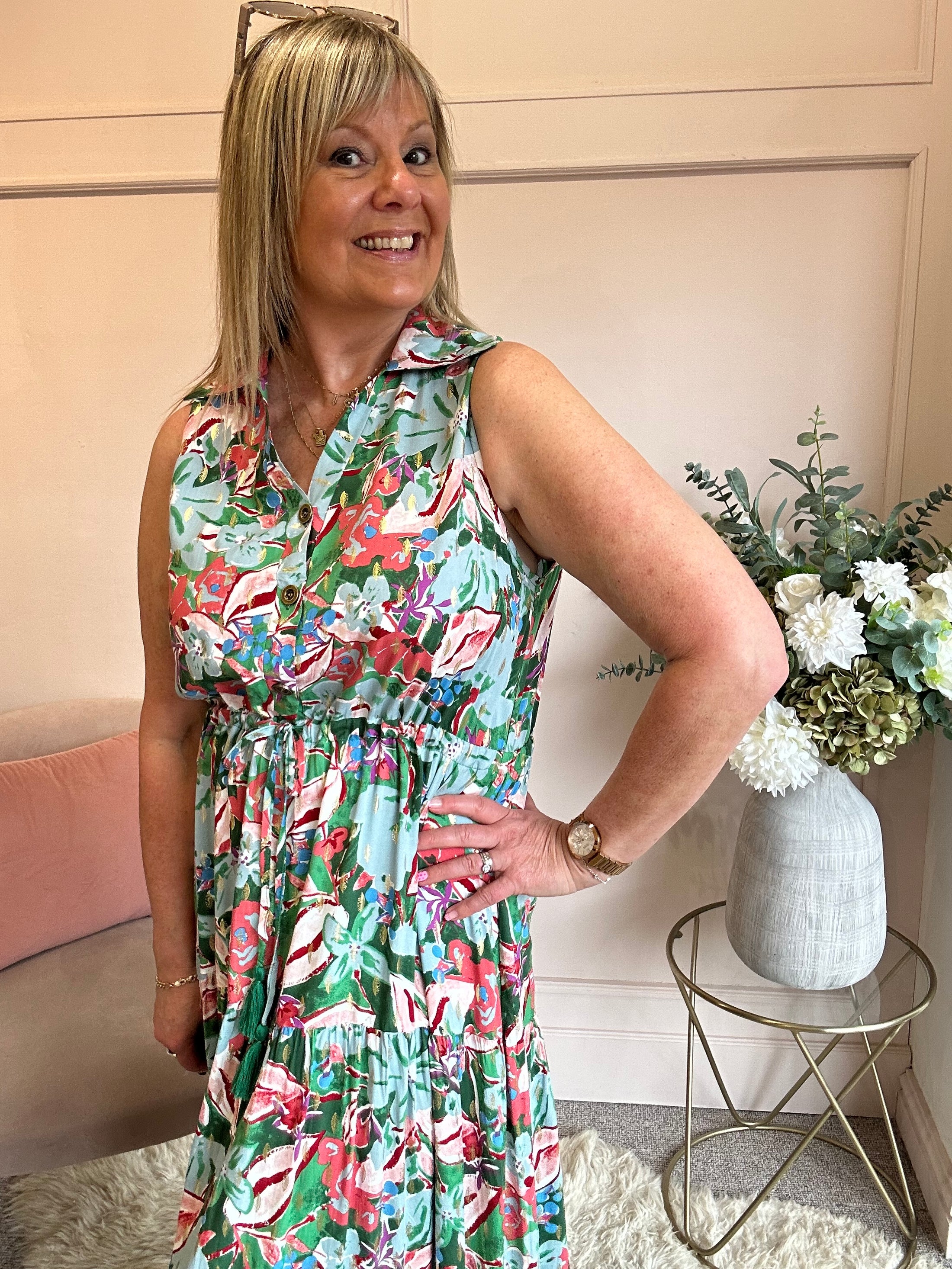 Meadow Garden Maxi Dress - Green/Coral - Wardrobe By Simone
