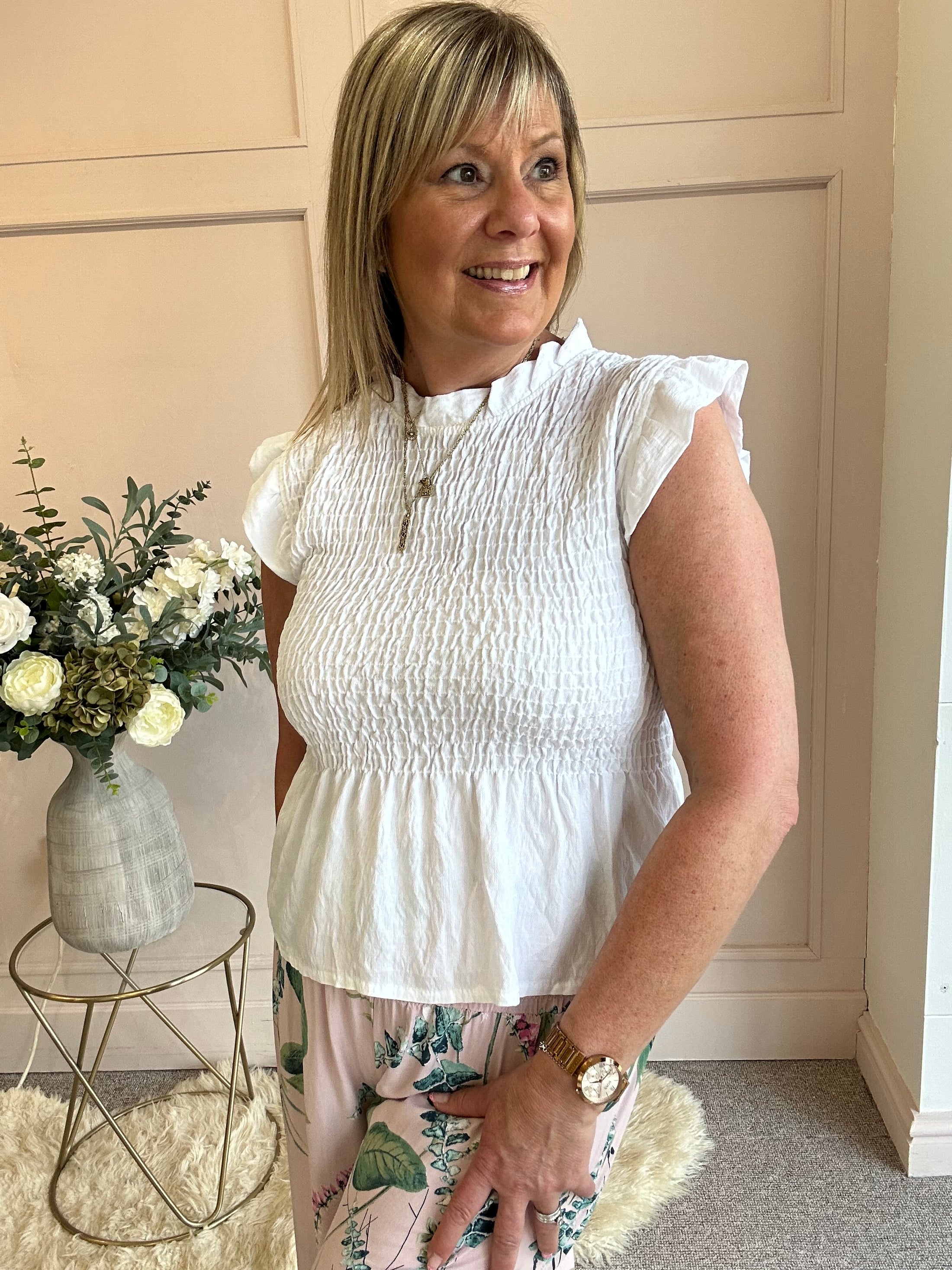 Cute Peplum Top  - White - Wardrobe By Simone