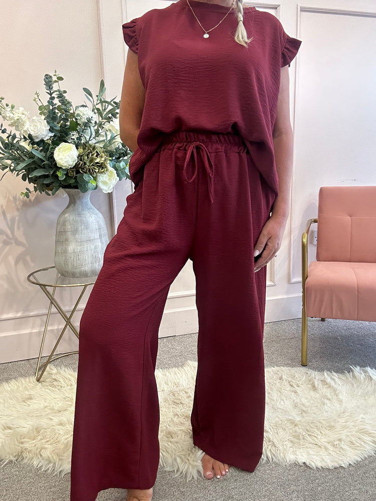 Wide Leg Pant - Burgundy