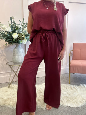 Wide Leg Pant - Burgundy