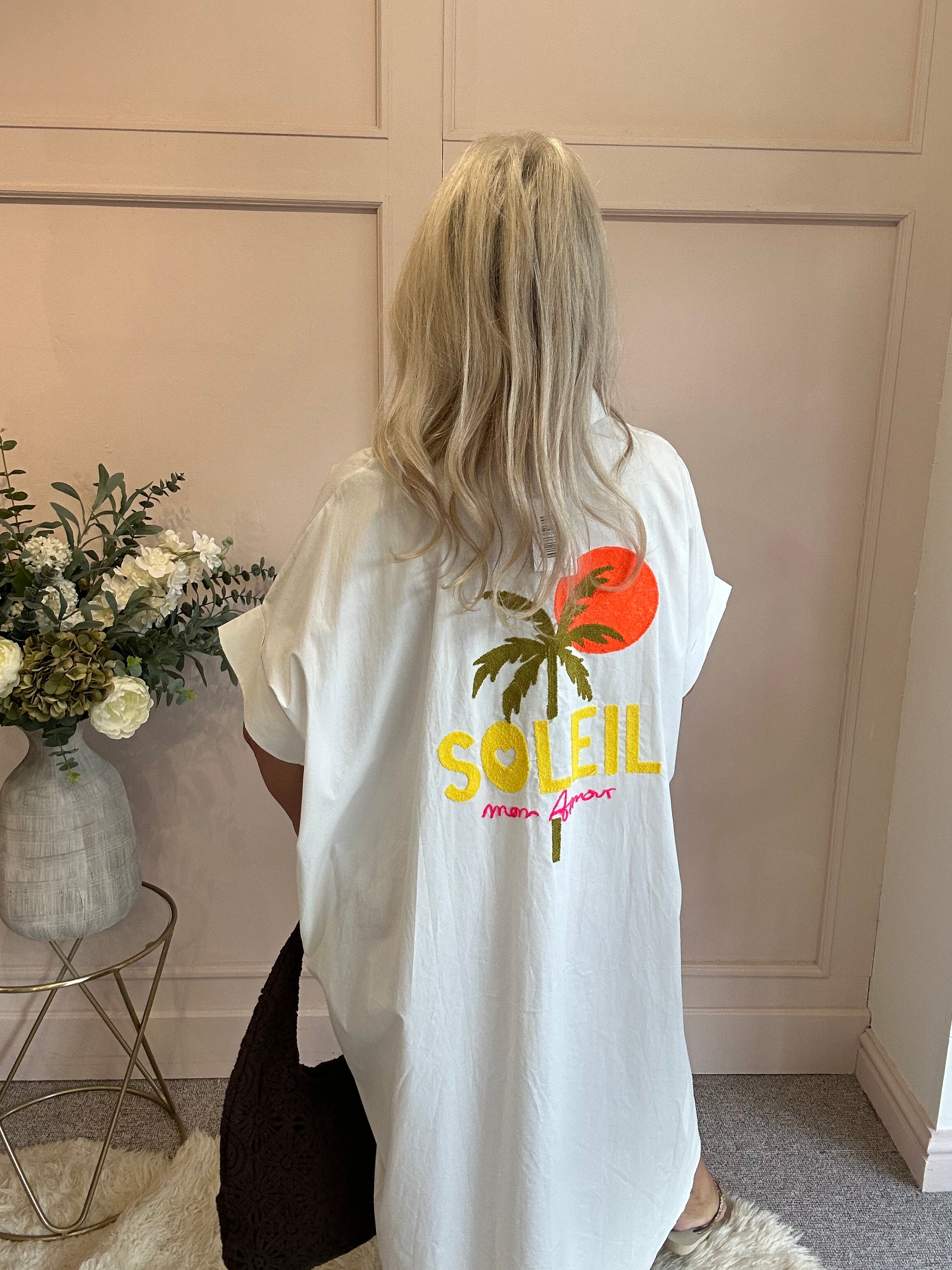 Soleil Embroidered Maxi Shirt  - White - Wardrobe By Simone