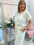 Load image into Gallery viewer, Pinstriped V Neck Top & Pant Set - Cream/Black
