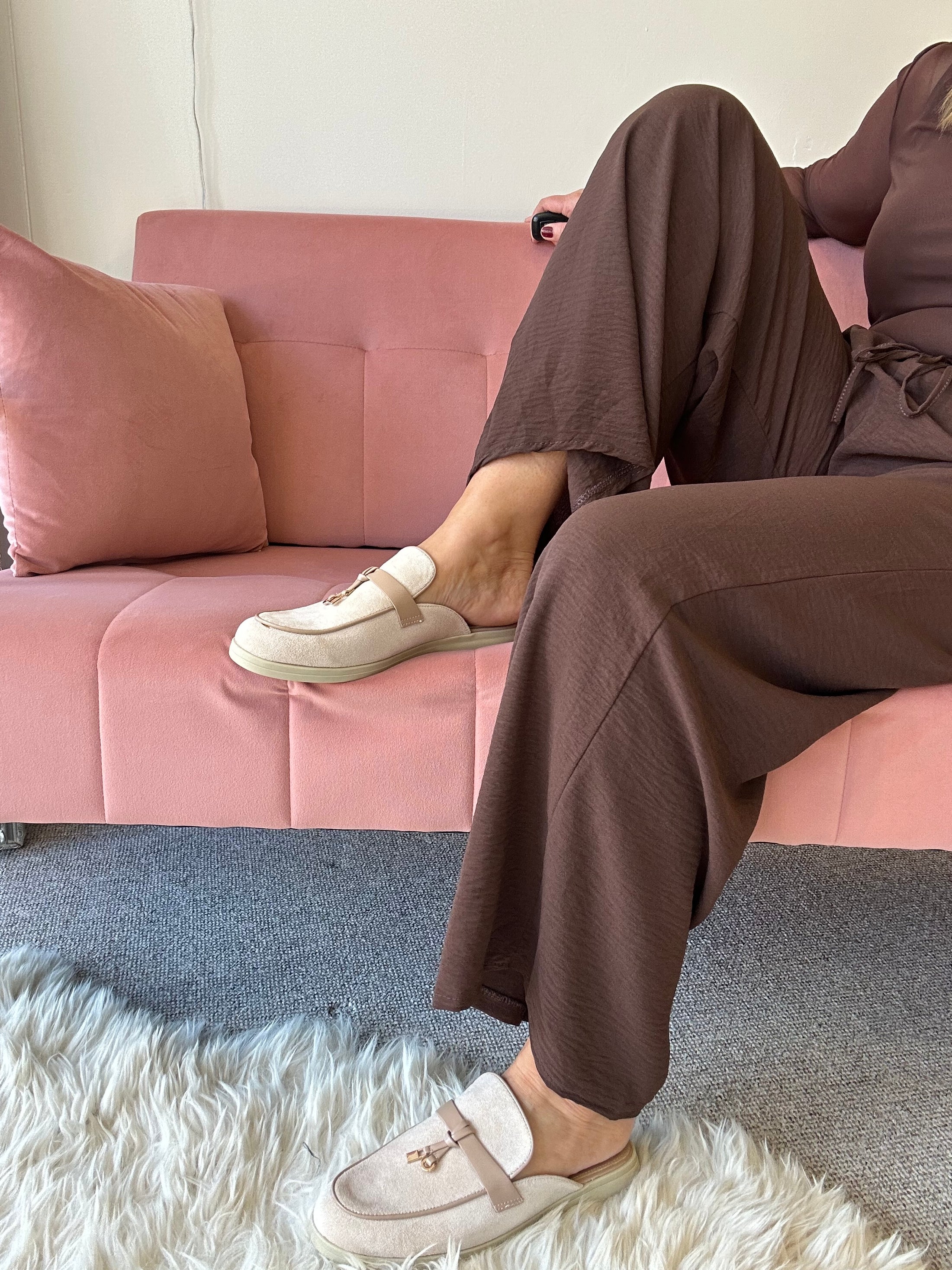 Faux Suede Mule - Beige