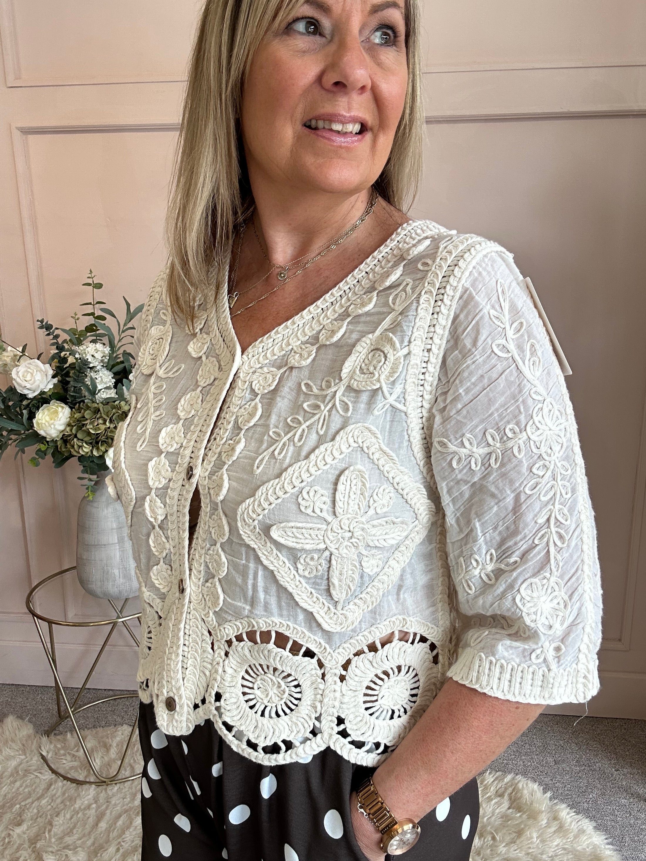 Crochet Cardigan - Cream One Size