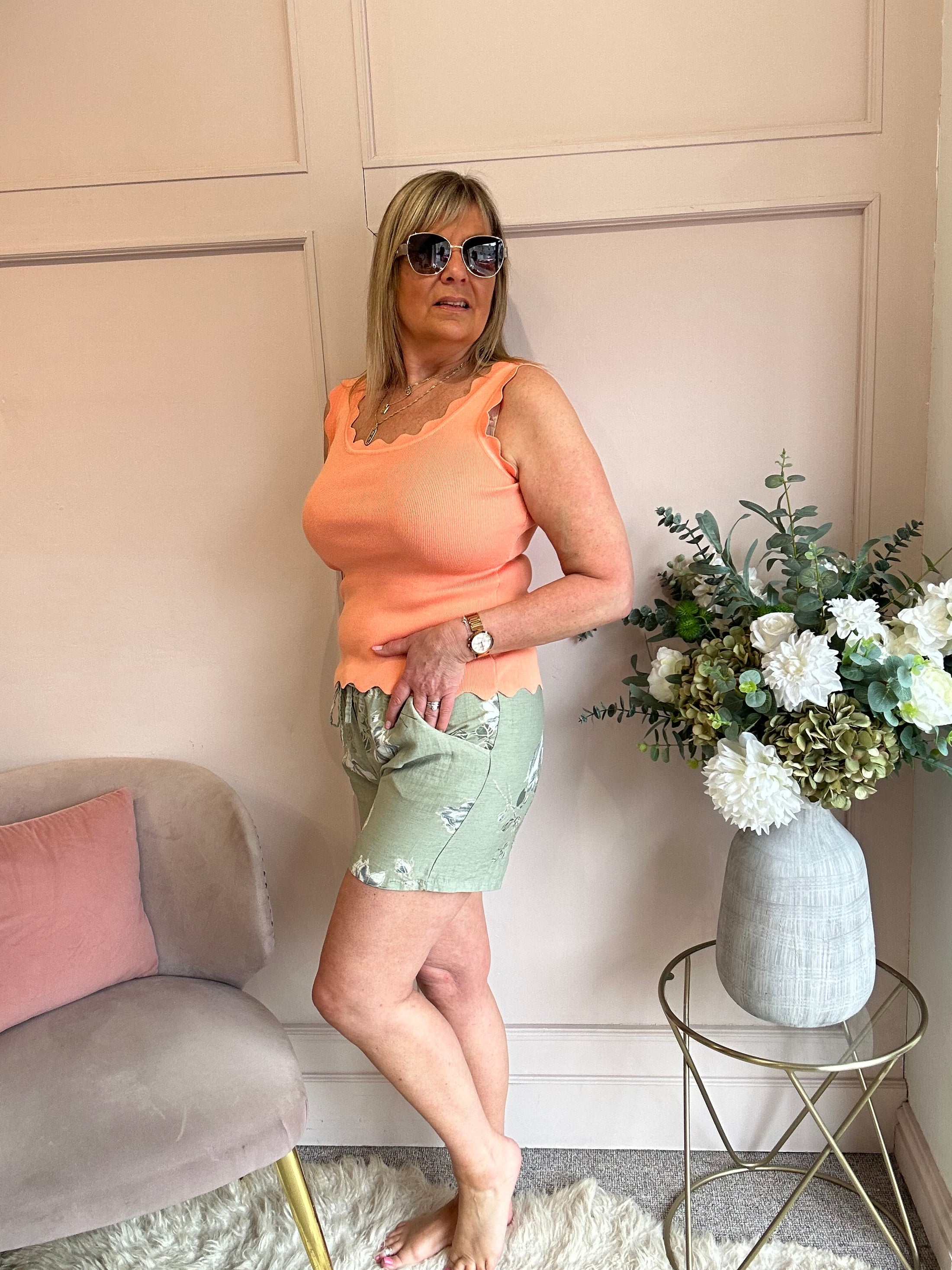 Scalloped Edged Vest Top - Coral - Wardrobe By Simone