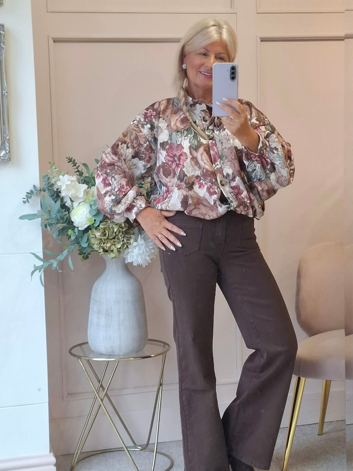 Floral Print Shirt/Jacket - Browns/Burgundy