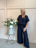 Load image into Gallery viewer, Wide Leg Pants & V Neck Top - Navy One Size
