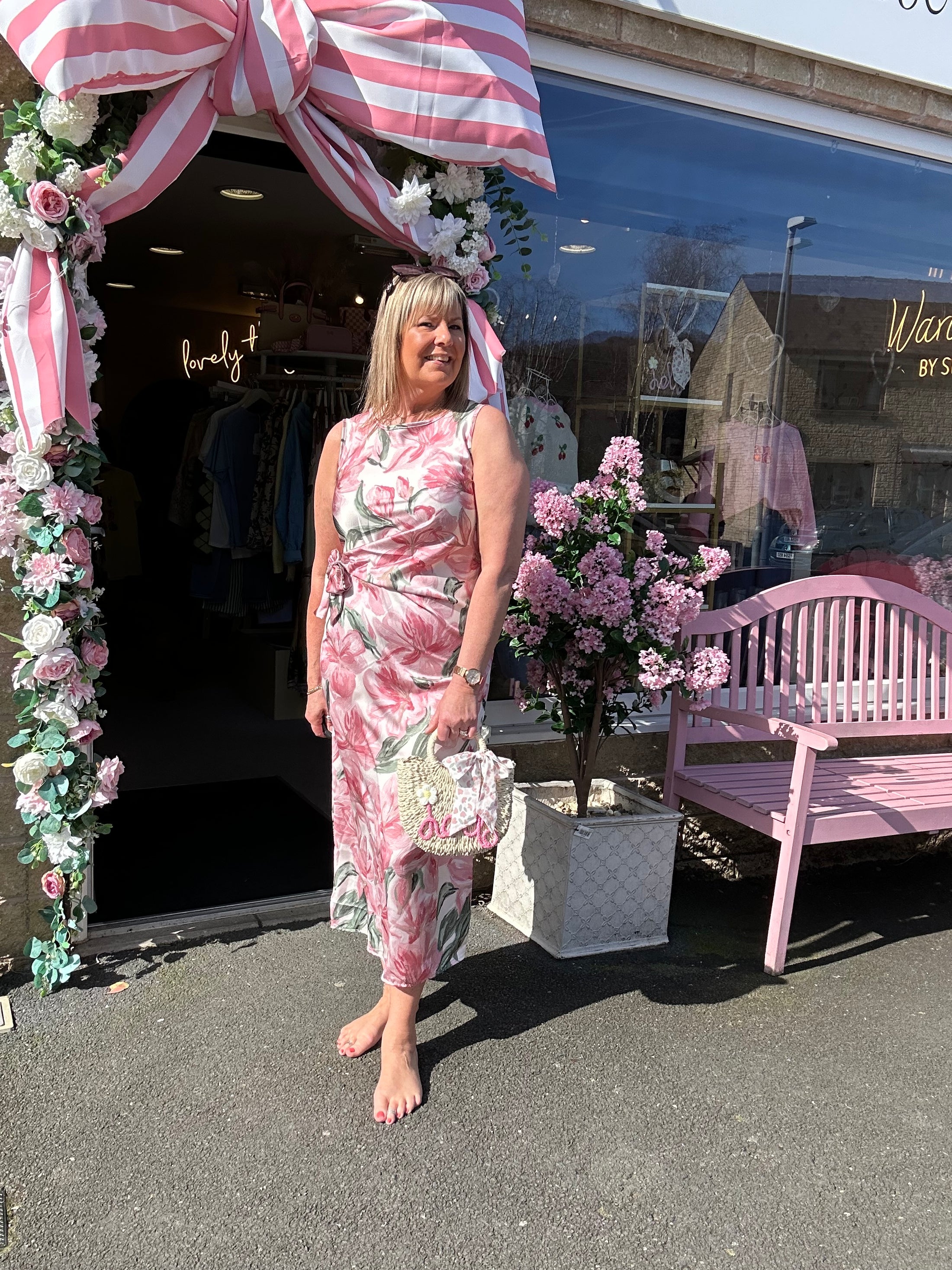 Ruched Side Sleeveless Dress- Pink - Wardrobe By Simone