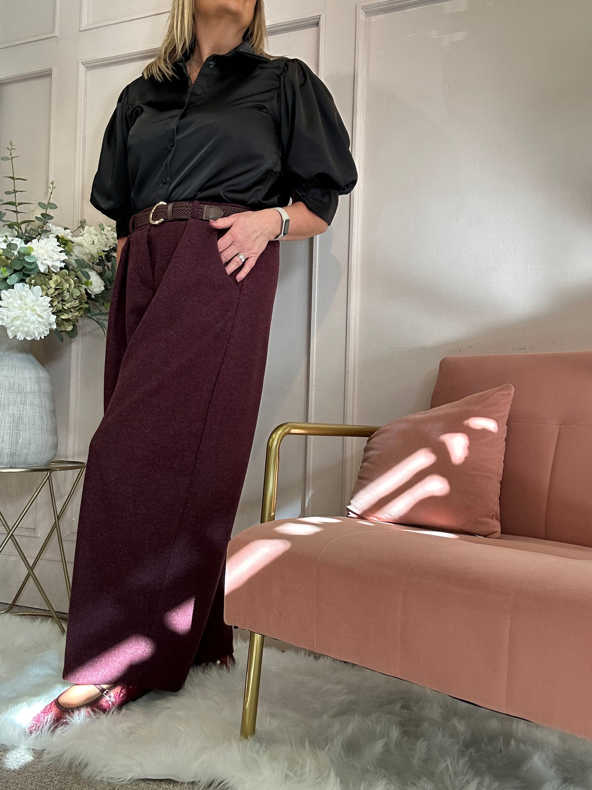 Soft Tweed Inspired Pant - Damson - Wardrobe By Simone