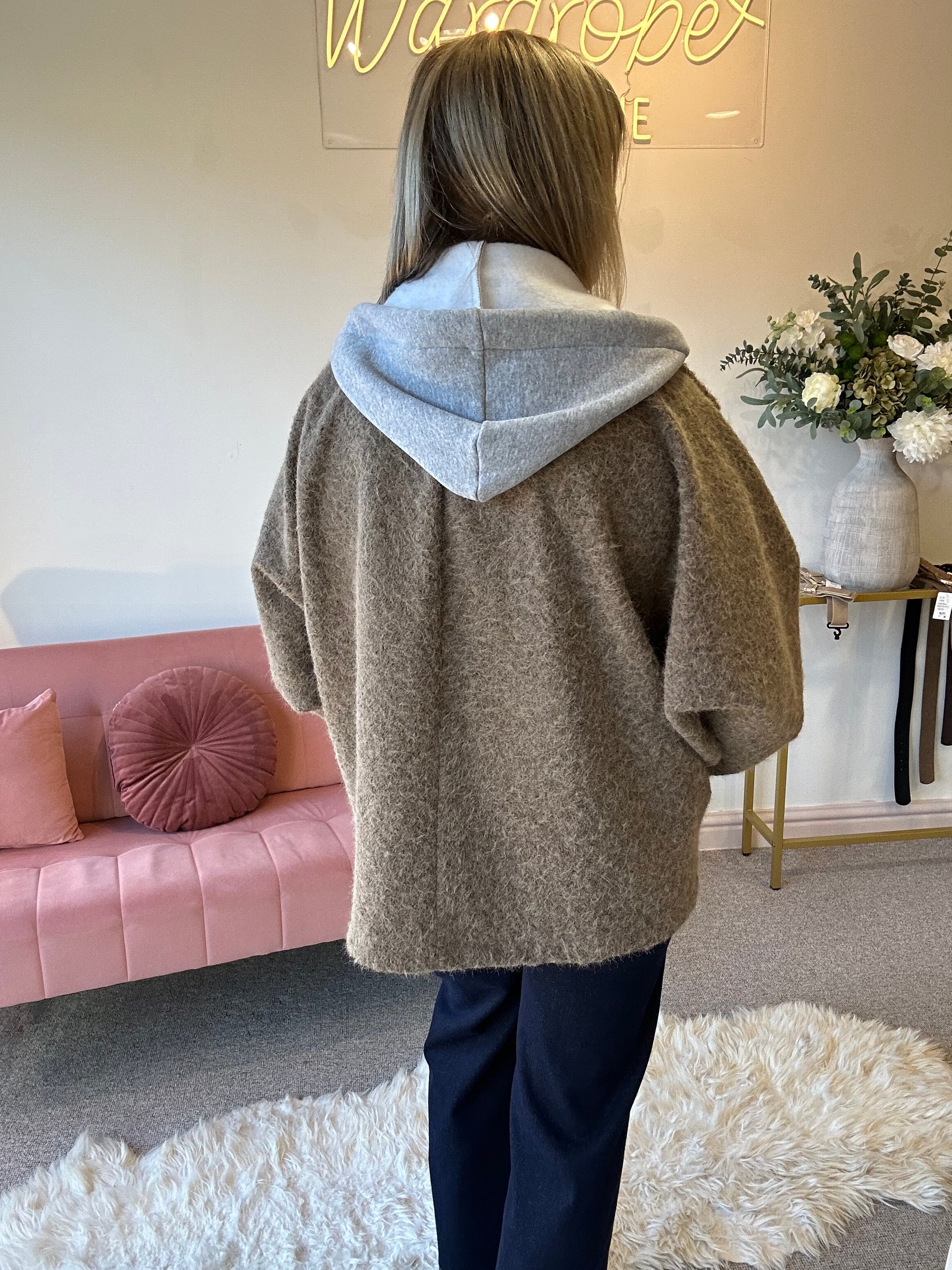 Short Hoody Inserted Jacket - Taupe