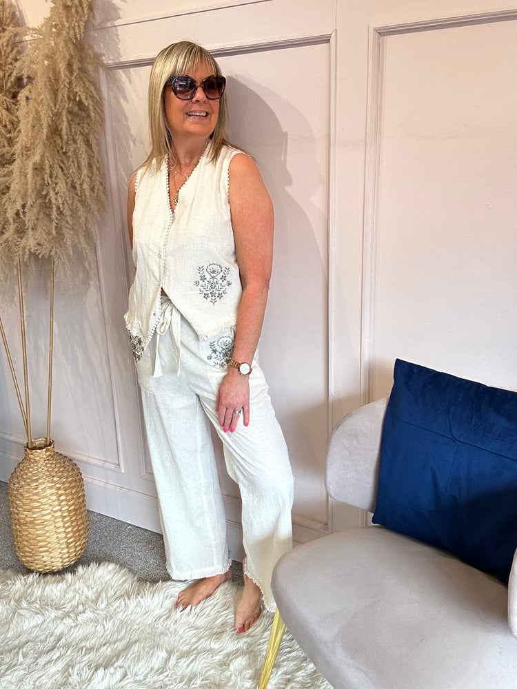 Waistcoat & Wide Pants Co-Ord  - Light Cream