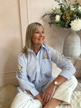 Load image into Gallery viewer, Sunflower Embroidered Detail Shirt  - Blue/White - Wardrobe By Simone
