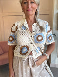 Load image into Gallery viewer, Crochet Collared Cardigan - Cream/Blue/Tan - Wardrobe By Simone
