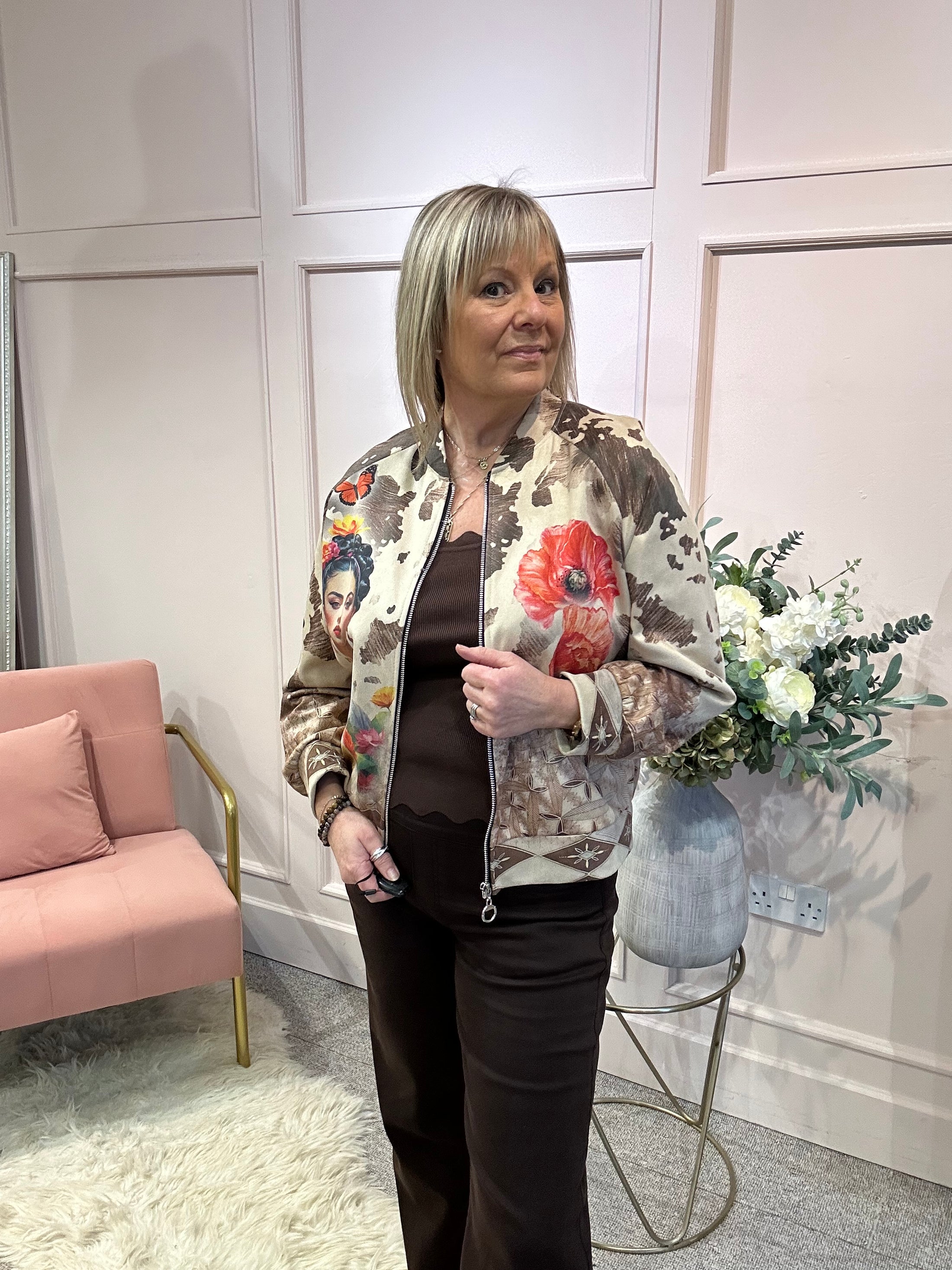 Geisha Girl Suedette Jacket - Beige/Multi