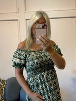 Aztec Mixed Print Dress - Khaki/Cream