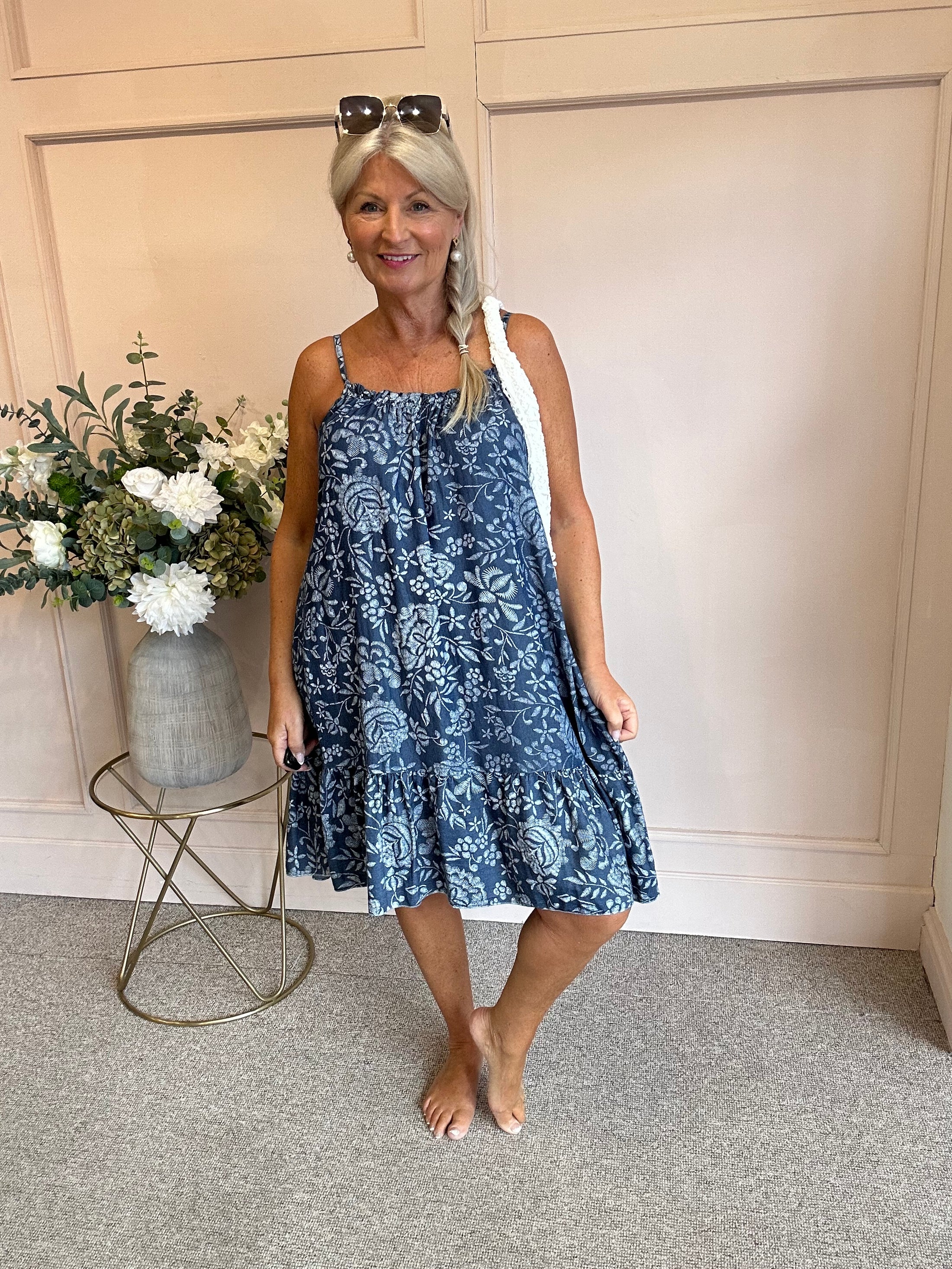 Summer Days Leafy SunDress - Denim Blue - Wardrobe By Simone