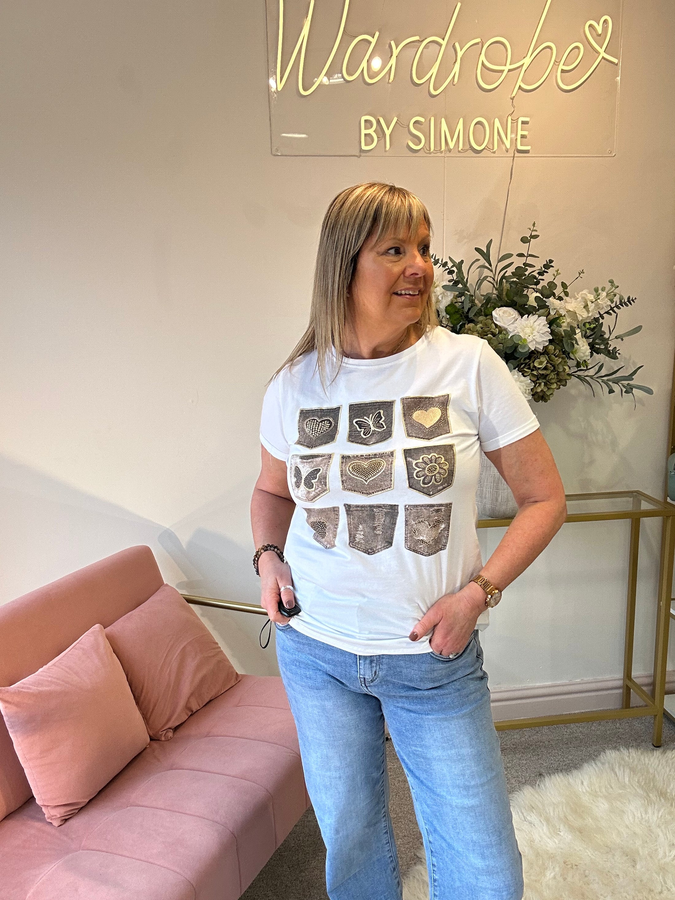 Butterfly T-Shirt - White/Bronze - Wardrobe By Simone