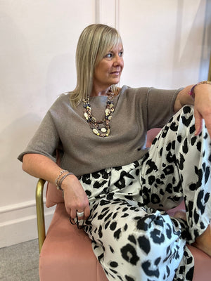 Satin trouser - Cream/Black Leopard - Wardrobe By Simone