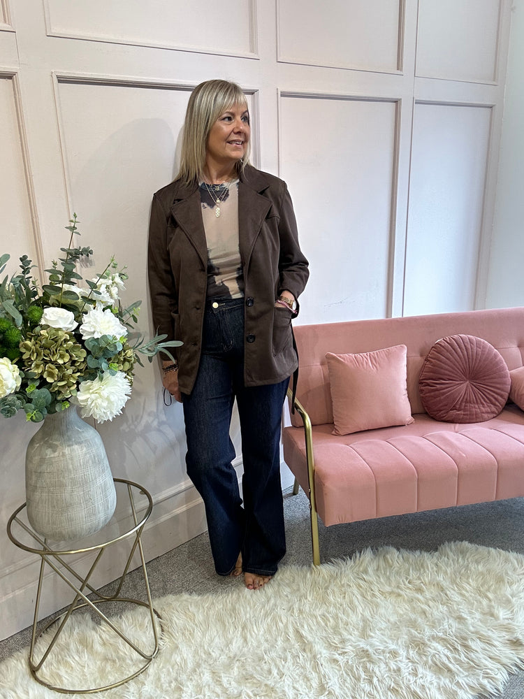 Belted Suedette Jacket - Brown