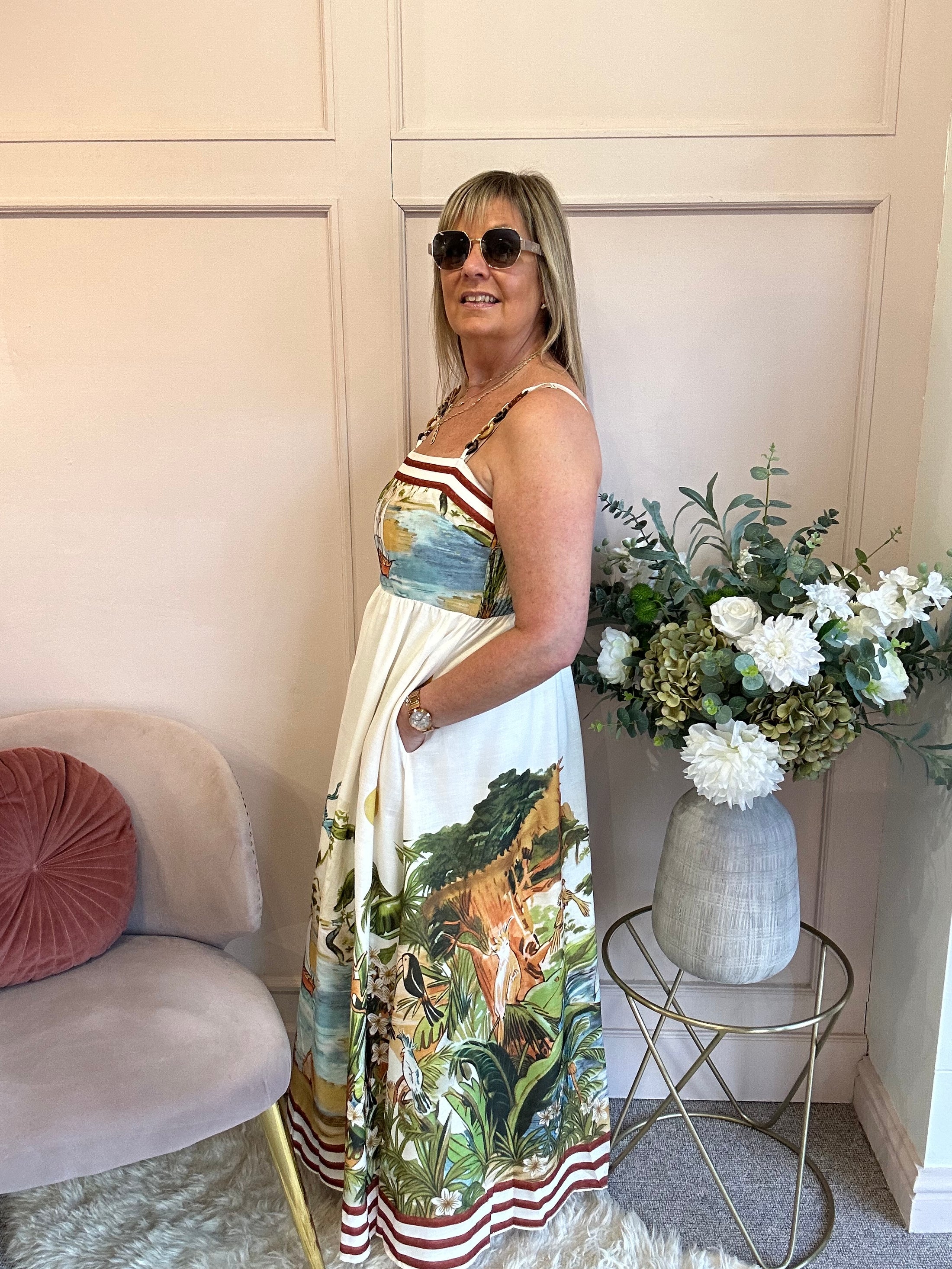 Lost In Paradise Maxi Dress - Cream/Green - Wardrobe By Simone