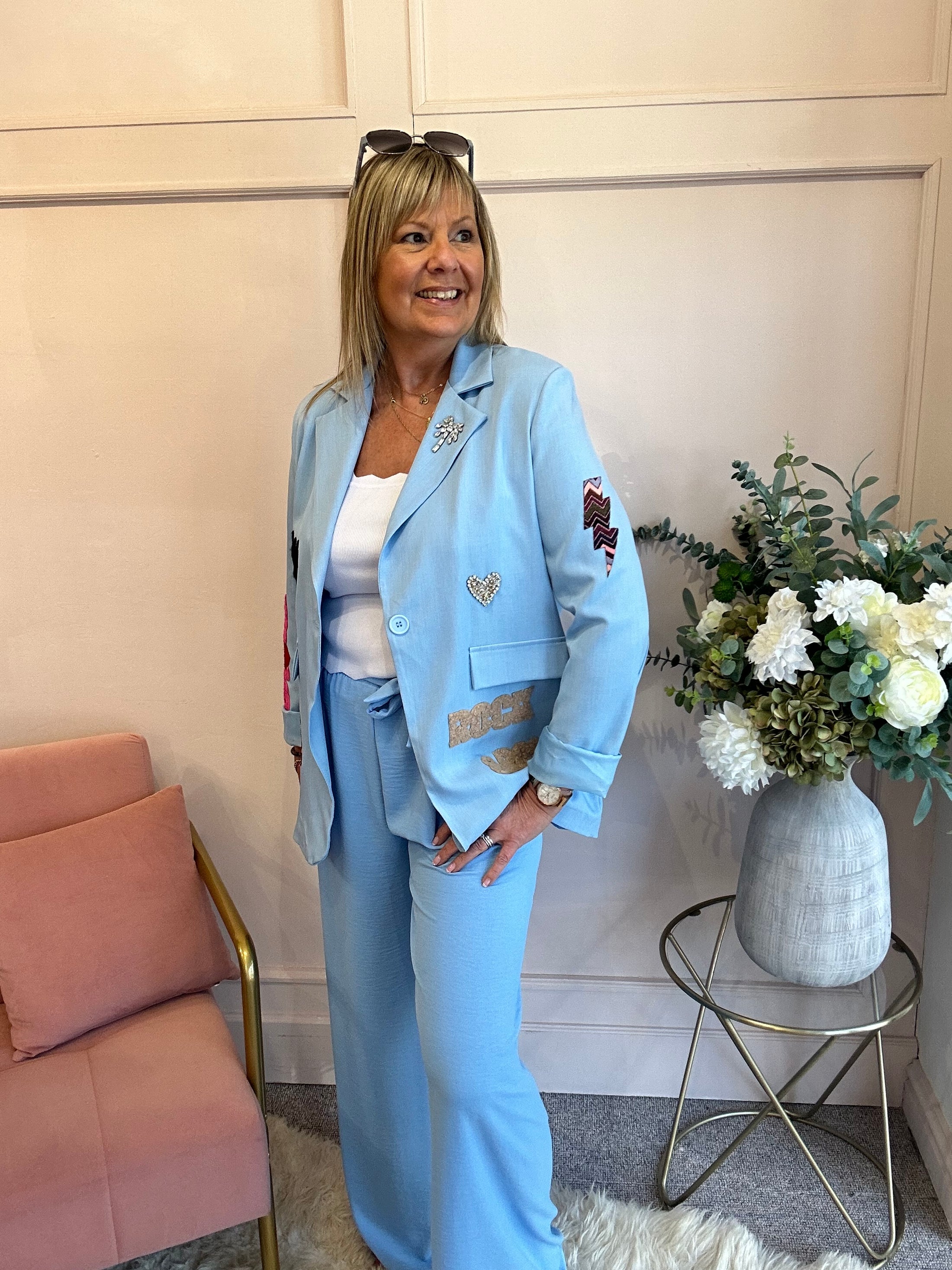 Rock & Roll Oversized Blazer Jacket - Cornflower Blue - Wardrobe By Simone