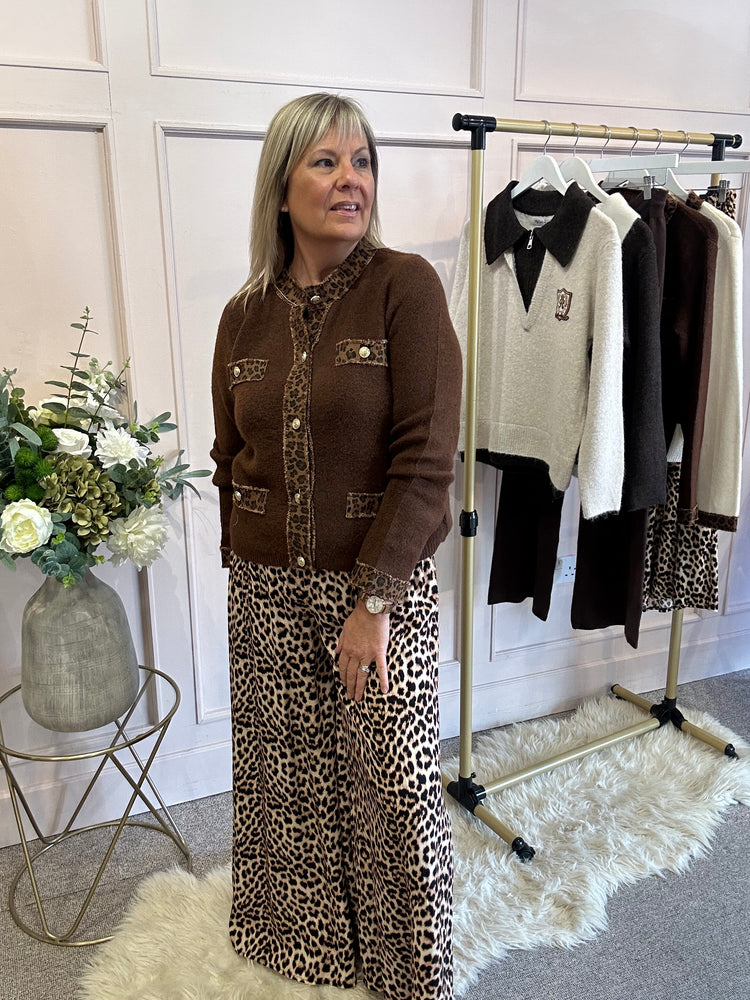 Stylish Leopard Edged Jacket/Cardi  - Chocolate