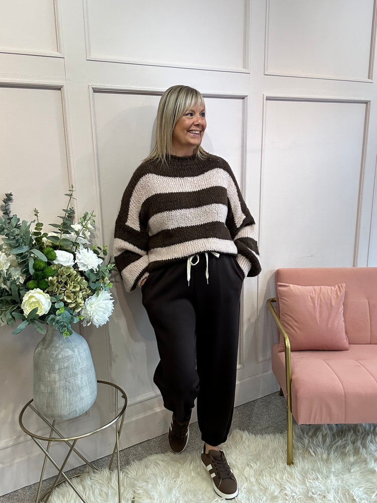 Chunky Striped Knitted Jumper - Brown/Pink