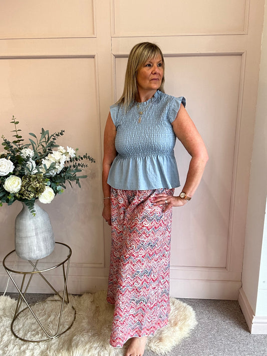 Cute Peplum Top  - Slate Blue - Wardrobe By Simone