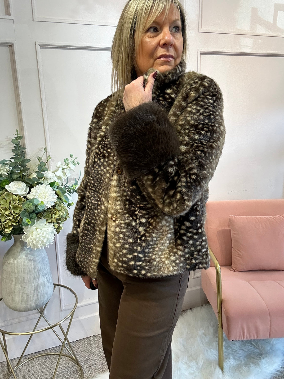 Bambi Mandarin Collar Jacket  - Brown/Cream